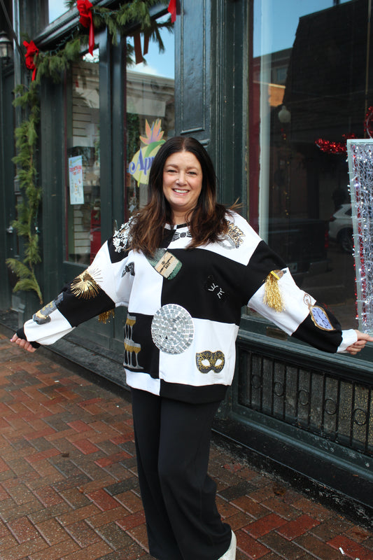 Queen of Sparkles Black & White Checkered NYE Icon Sweatshirt