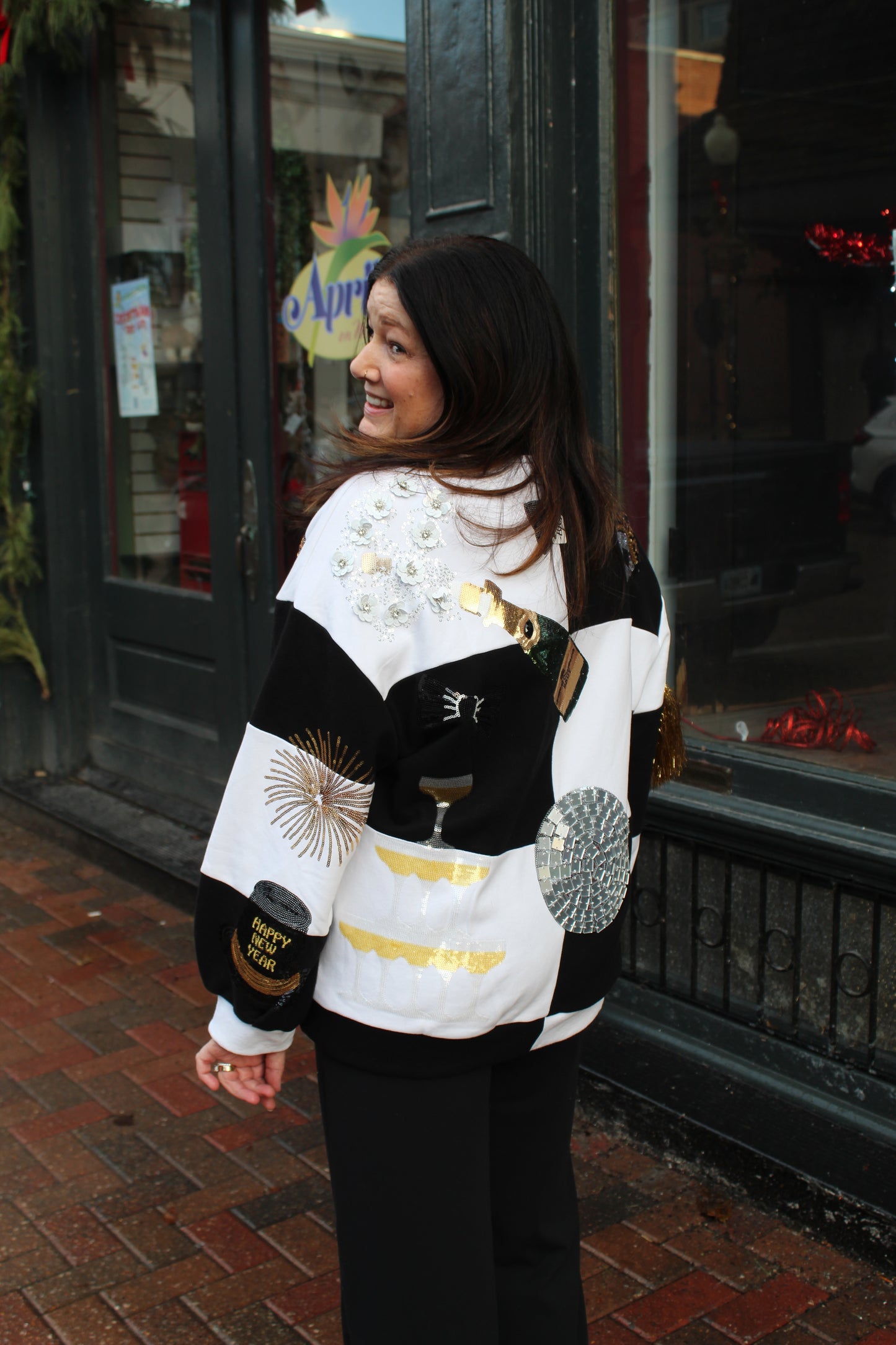 Queen of Sparkles Black & White Checkered NYE Icon Sweatshirt