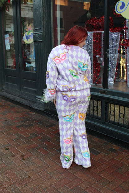 Queen of Sparkles Lavender & White Diamond Multi-Mask Pants