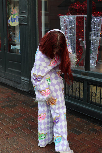 Queen of Sparkles Lavender & White Diamond Multi-Mask Pants