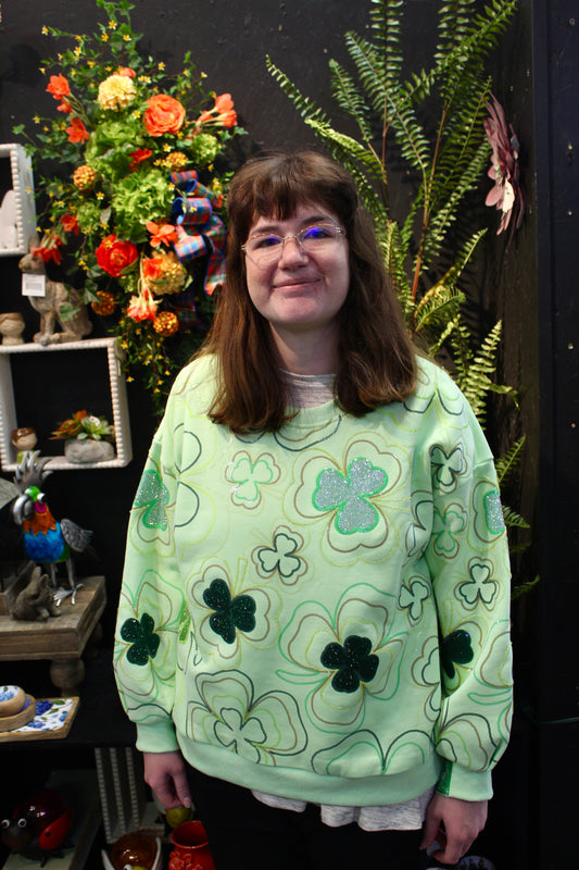 Queen of Sparkles Light Green Groovy Shamrock Sweatshirt