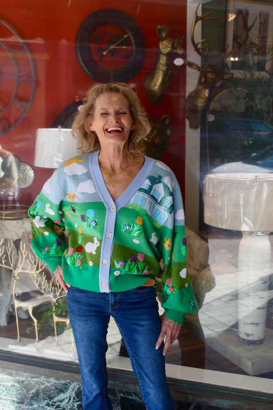 Queen of Sparkles Easter Bunnies & Eggs In Yard Scene