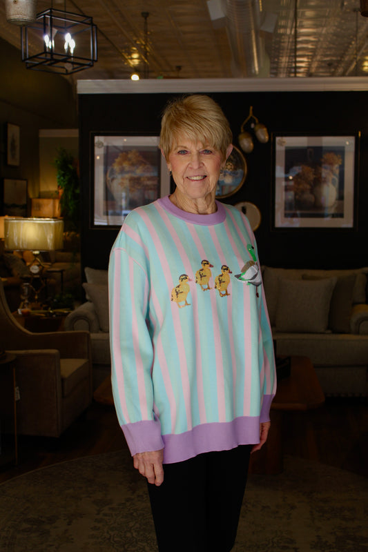 Queen of Sparkles Pastel Striped Duck & Chicks Sweater