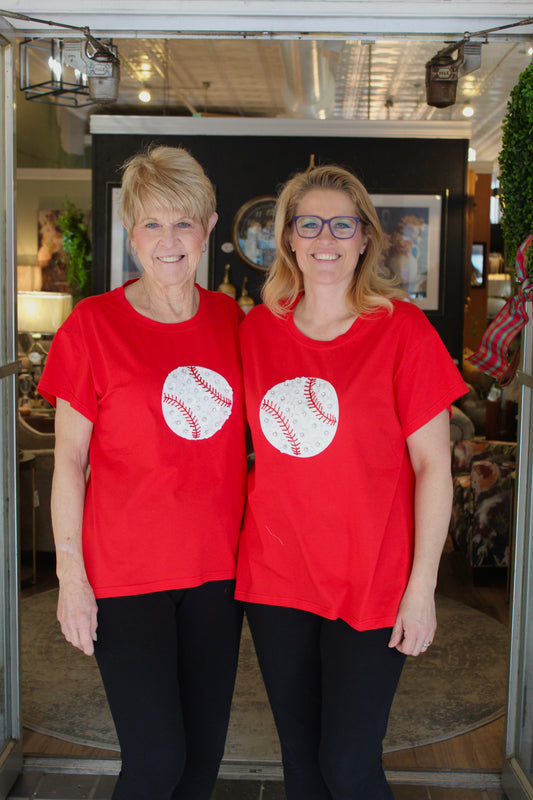 Queen of Sparkles Red Flower Baseball Tee