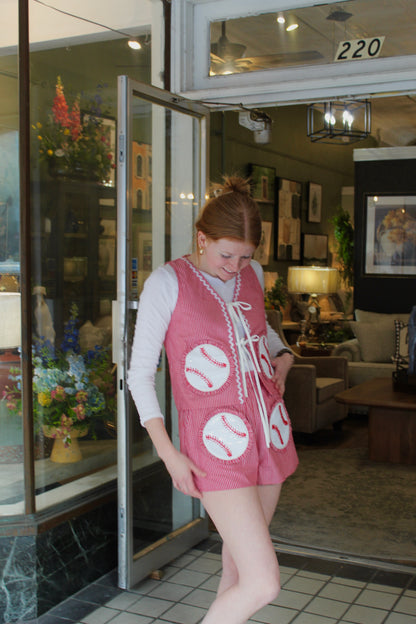 Queen of Sparkles Red & White Striped Rick Rack Tie Up Baseball Cotton Tank