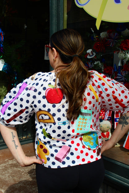 Queen of Sparkles Colorblock Polka Dot Teacher Icon Button Up