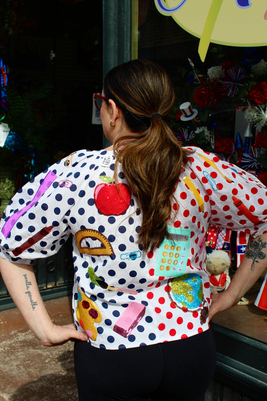 Queen of Sparkles Colorblock Polka Dot Teacher Icon Button Up