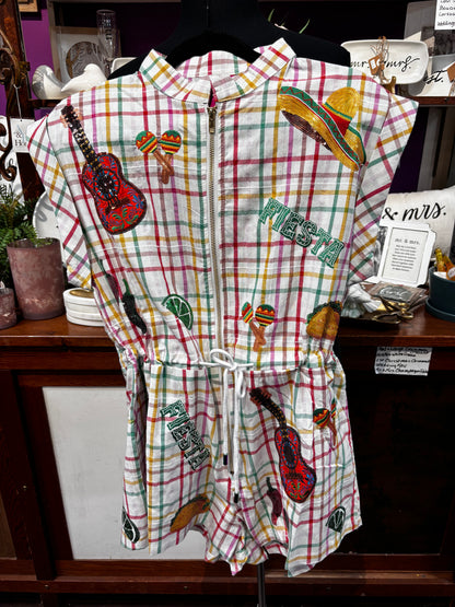 Queen of Sparkles Rainbow Plaid Cinco De Mayo Icon Zip Up Romper