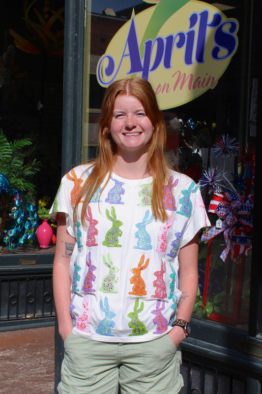 Queen of Sparkles White Multi Easter Bunny Tee