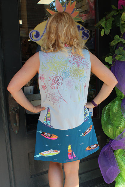 Queen of Sparkles Multi Firework Over Boats Tank Dress