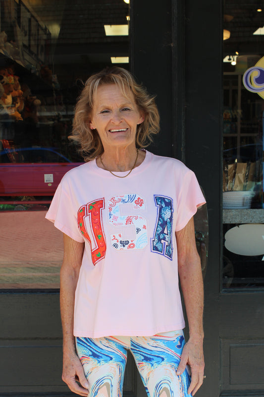 Queen of Sparkles Light Pink 'USA' Bandana Tee