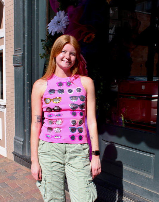 Queen of Sparkles Pink Multi Sunglass Tank