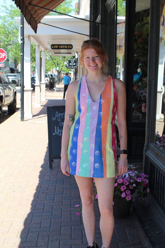Queen of Sparkles Multi Stripe Clear Sequin Polka Dot Tank Dress
