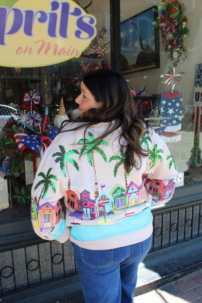 Queen of Sparkles Beige Beach Scene Sweatshirt