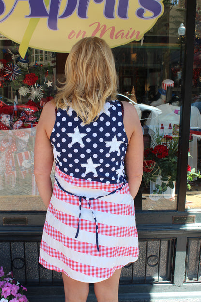 Queen of Sparkles Navy, Red & White Polka Dot and Stripe USA Button Up Tank Dress