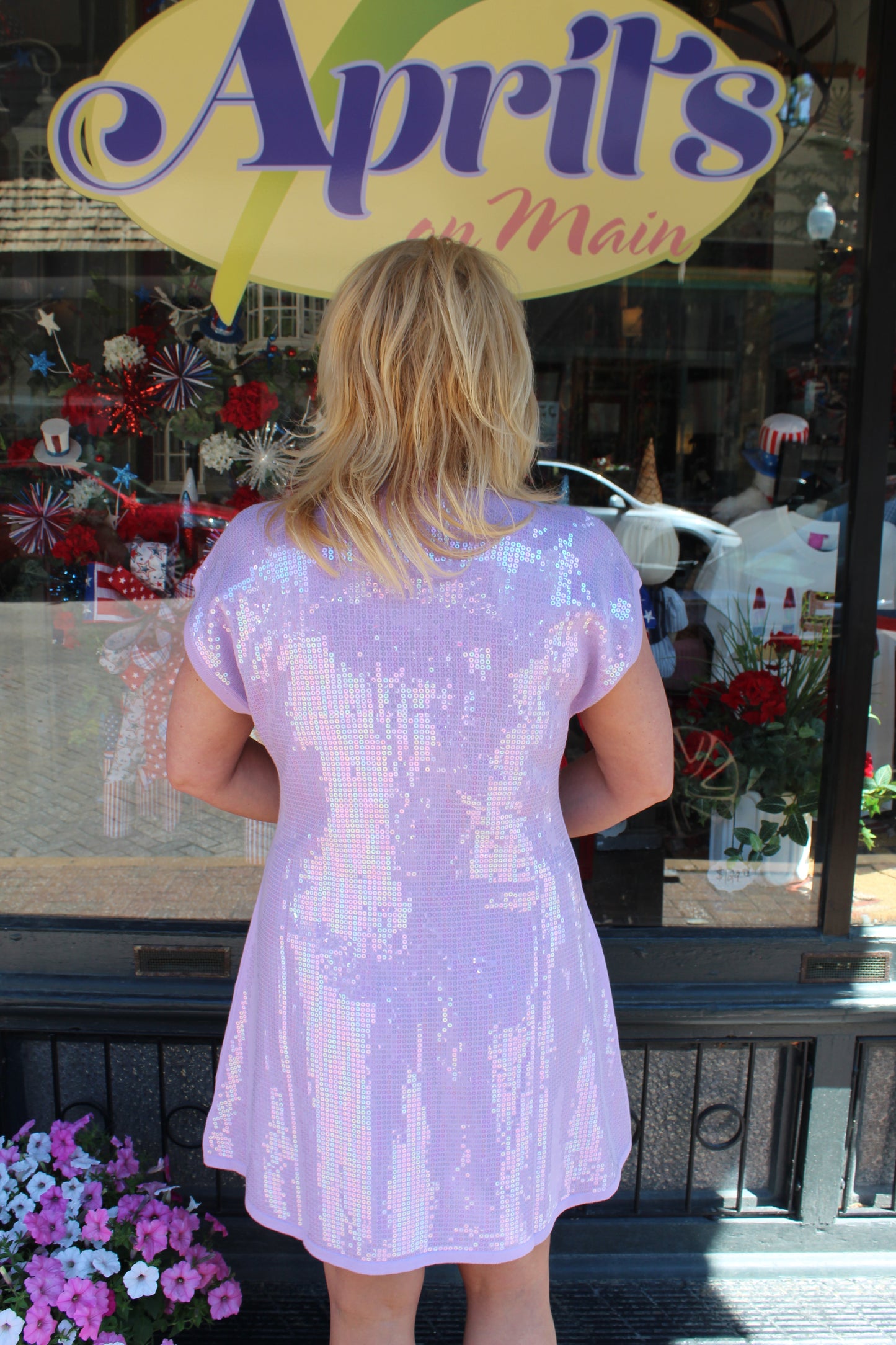 Queen of Sparkles Lavender Full Sequin Knit Short Sleeve Dress