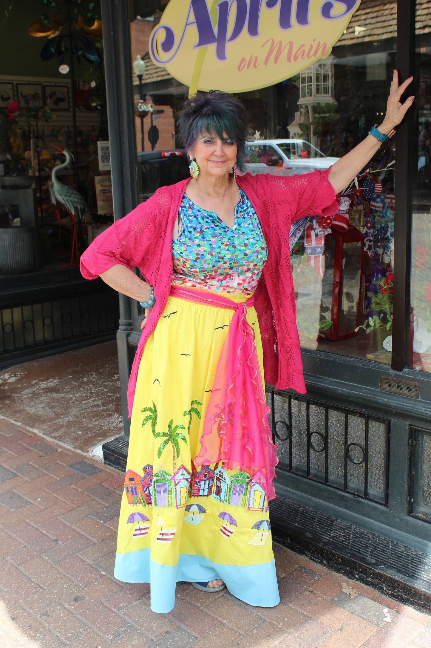 Queen of Sparkles Yellow Beach Scene Midi Skirt