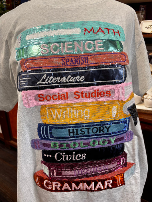 Queen of Sparkles Grey School Books T-shirt