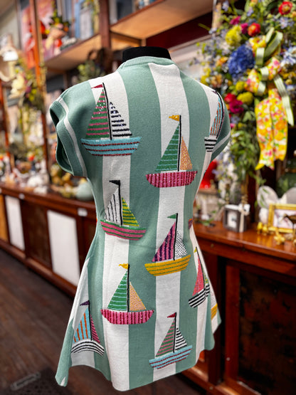 Queen of Sparkles Seafoam Striped Sailboat Knit Dress