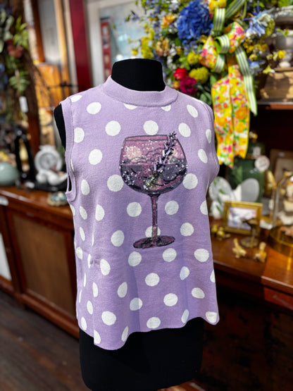 Queen of Sparkles Purple & White Polka Dot Cocktail Knit Tank