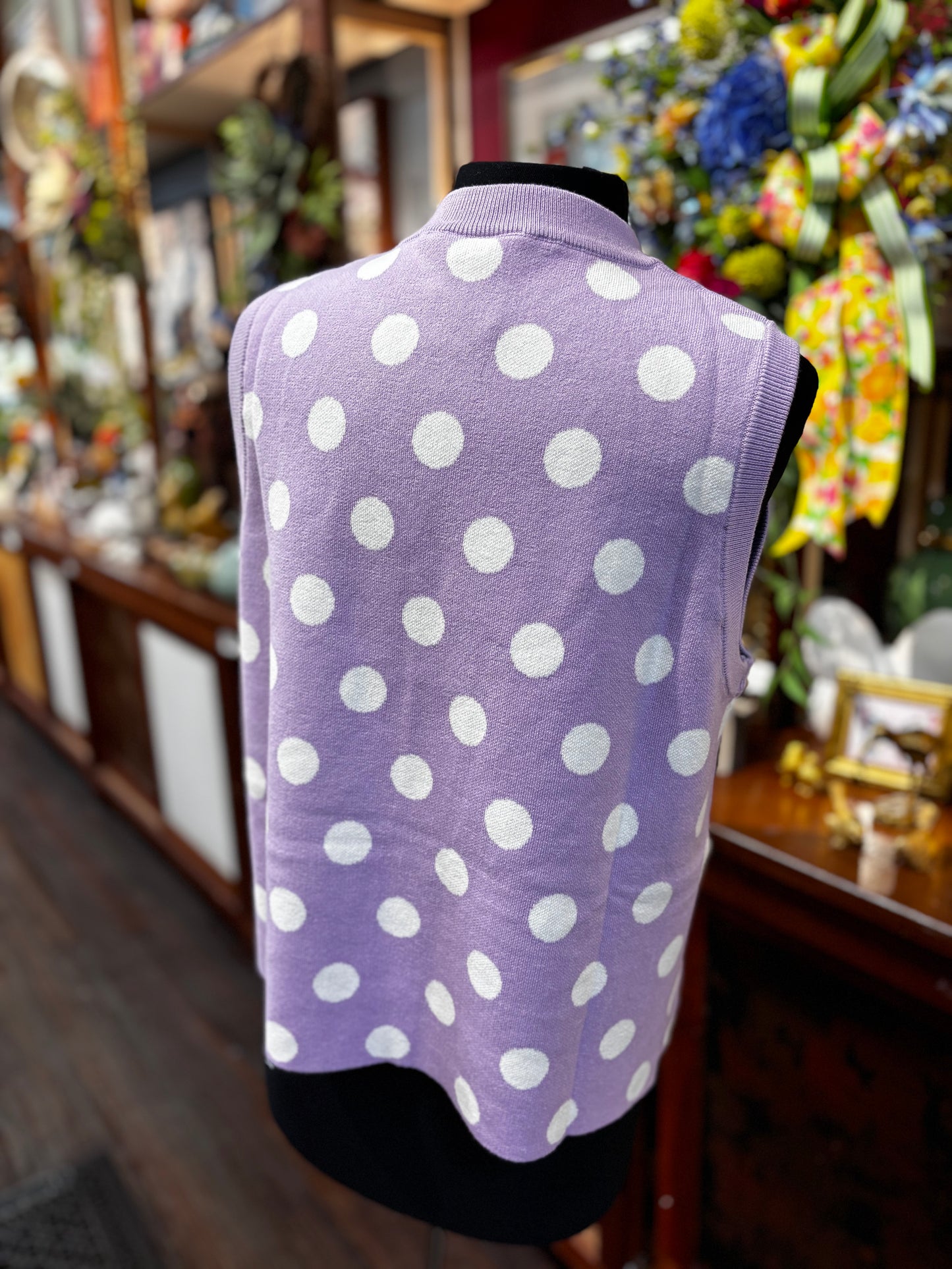 Queen of Sparkles Purple & White Polka Dot Cocktail Knit Tank