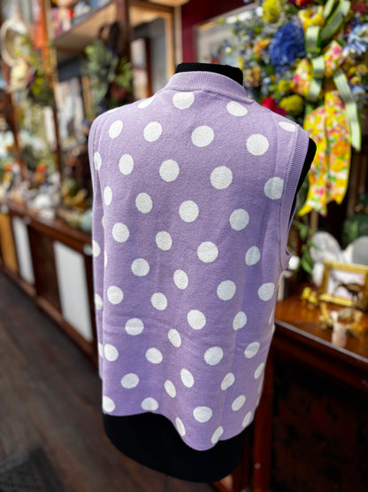 Queen of Sparkles Purple & White Polka Dot Cocktail Knit Tank