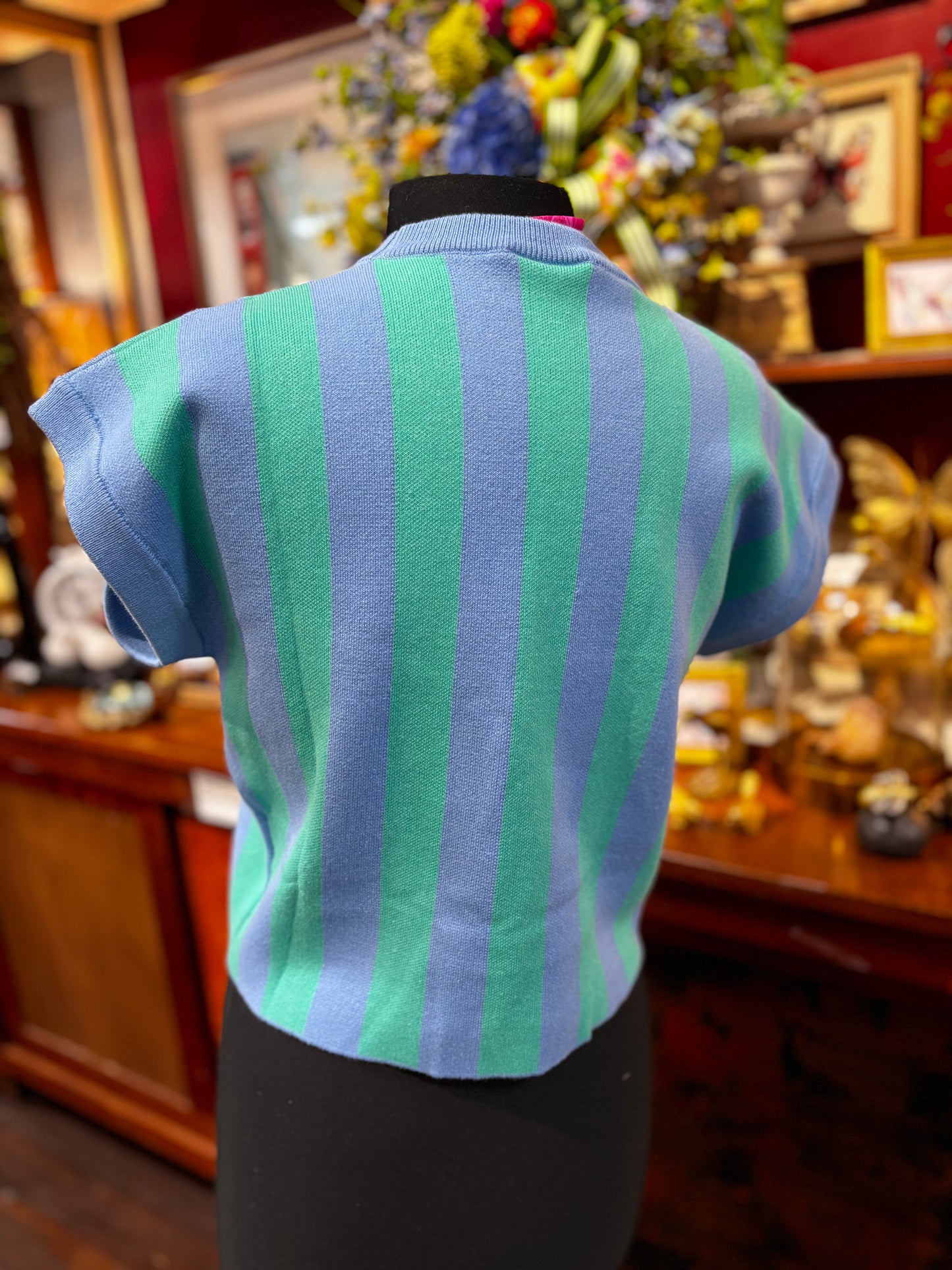 Queen of Sparkles Blue & Teal Striped Cocktail Knit Top