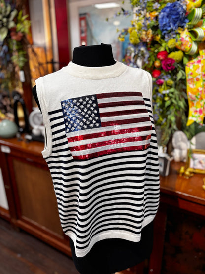 Queen of Sparkles Knit American Flag Stripe Tank