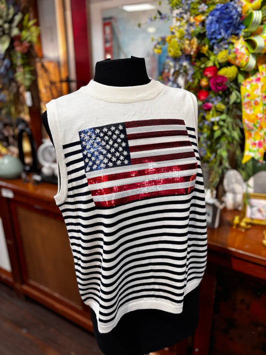 Queen of Sparkles Knit American Flag Stripe Tank