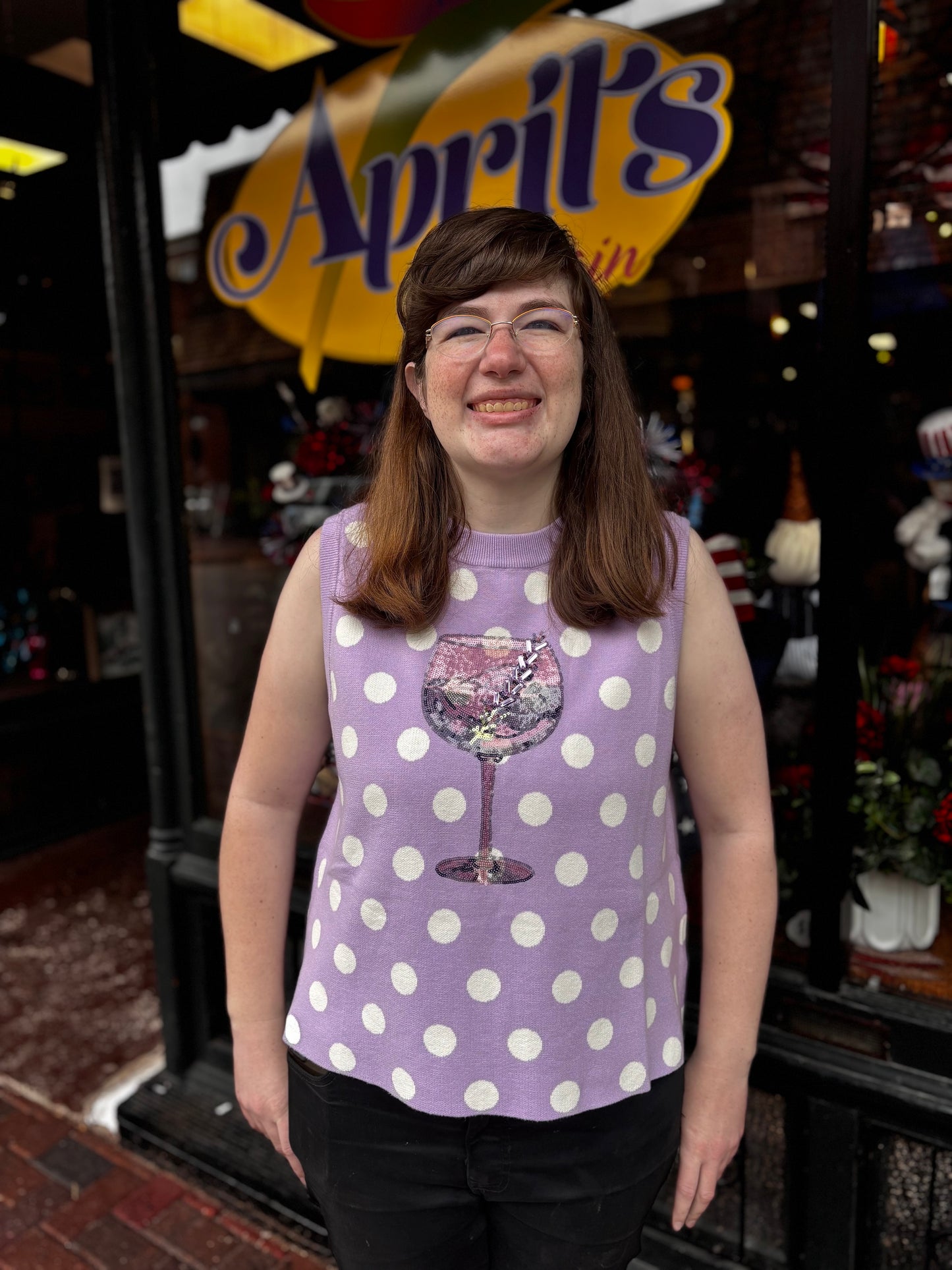 Queen of Sparkles Purple & White Polka Dot Cocktail Knit Tank