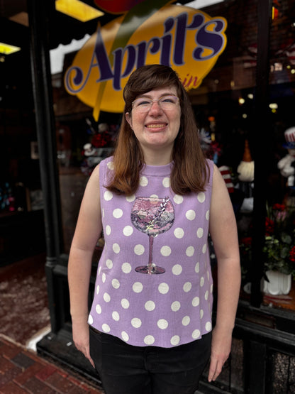 Queen of Sparkles Purple & White Polka Dot Cocktail Knit Tank
