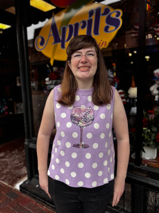 Queen of Sparkles Purple & White Polka Dot Cocktail Knit Tank