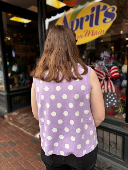 Queen of Sparkles Purple & White Polka Dot Cocktail Knit Tank