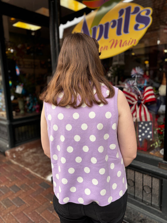 Queen of Sparkles Purple & White Polka Dot Cocktail Knit Tank