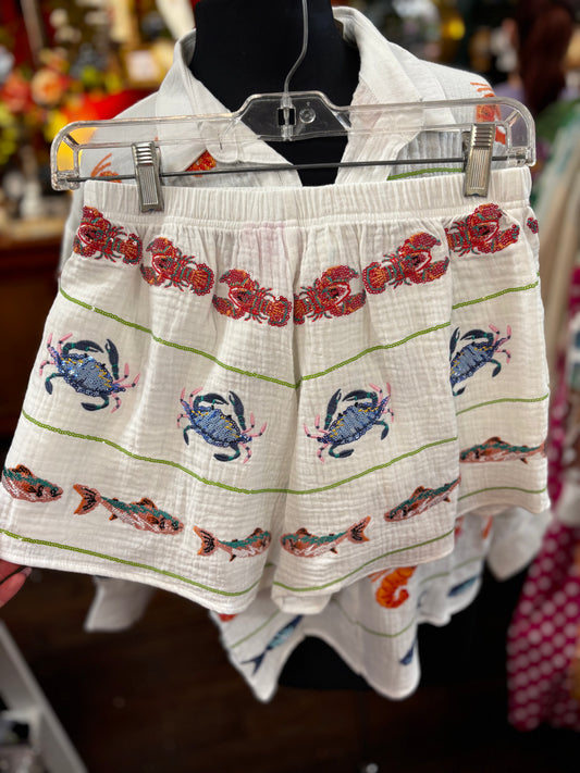 Queen of Sparkles White Striped Seafood Gauze Short
