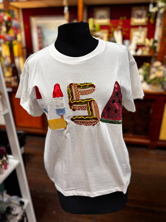 Queen of Sparkles White 'USA' Icon Tee