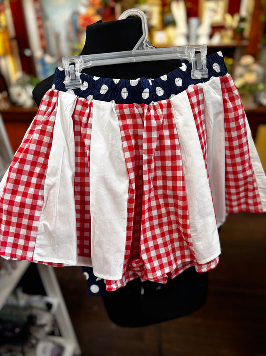 Queen of Sparkles Red & White Gingham Stripe Ruffle Short