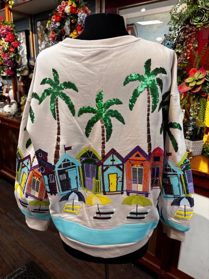 Queen of Sparkles Beige Beach Scene Sweatshirt