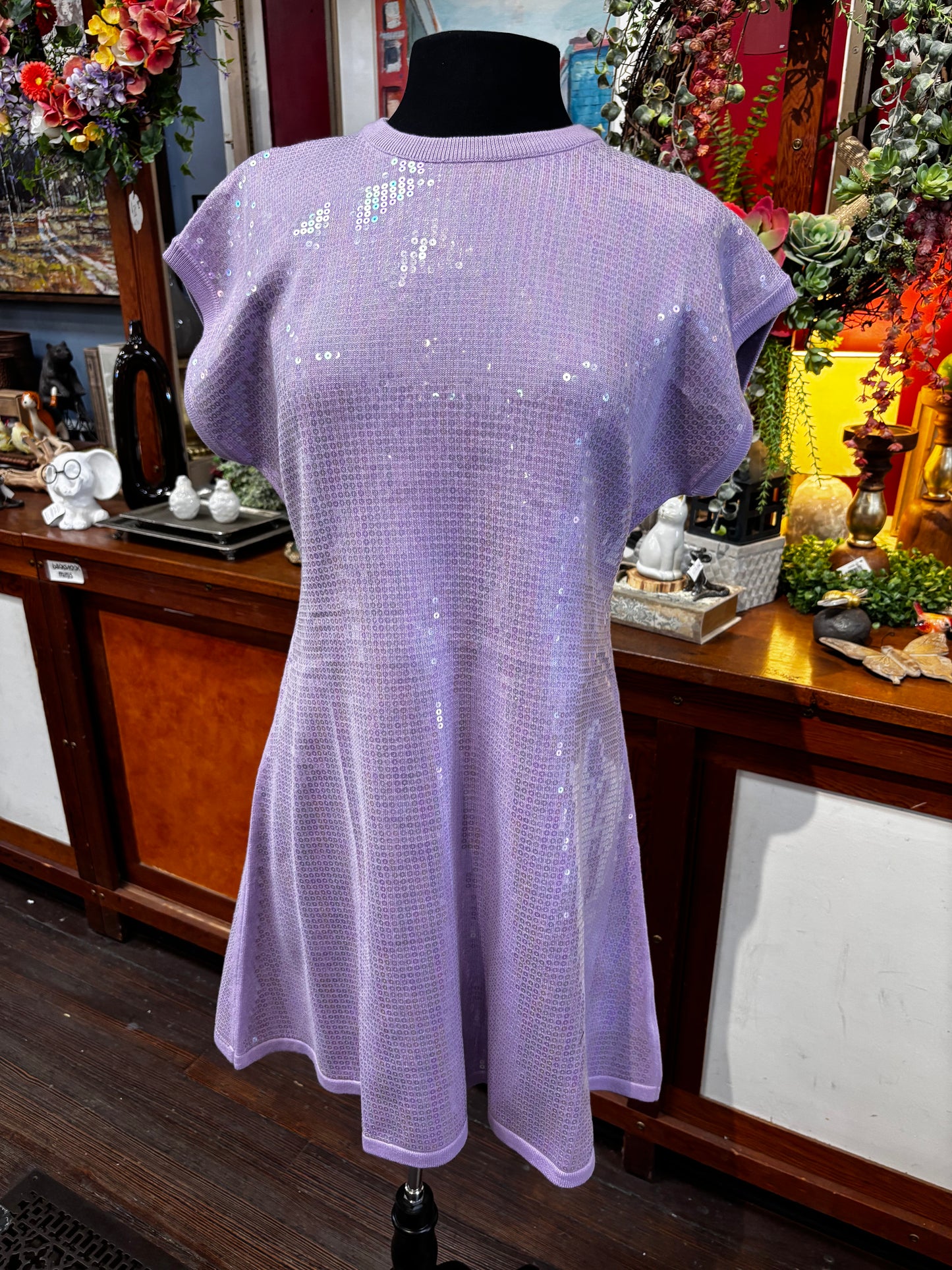Queen of Sparkles Lavender Full Sequin Knit Short Sleeve Dress