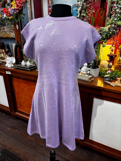 Queen of Sparkles Lavender Full Sequin Knit Short Sleeve Dress