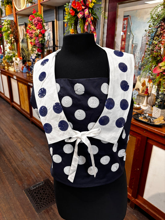 Queen of Sparkles Navy & White Polka Dot Collar Tank