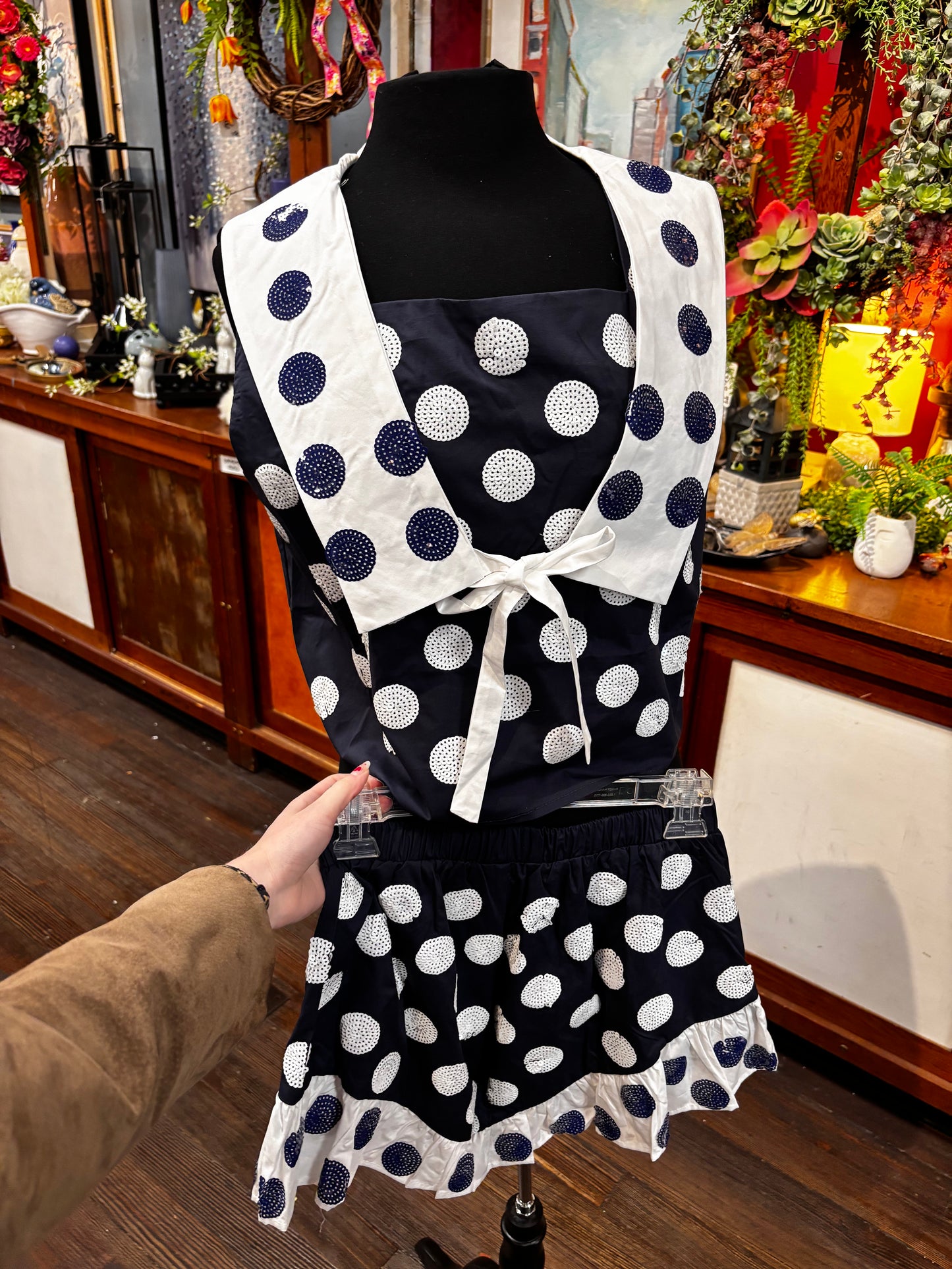 Queen of Sparkles Navy & White Polka Dot Ruffle Short
