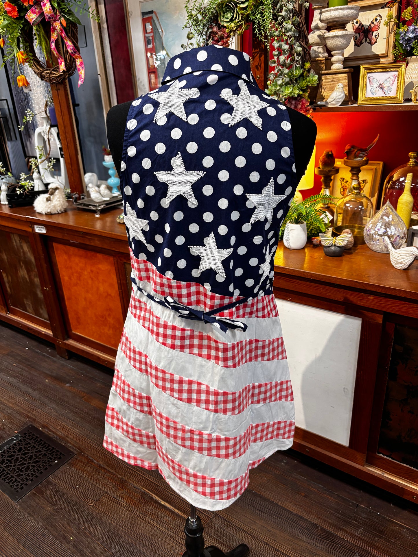 Queen of Sparkles Navy, Red & White Polka Dot and Stripe USA Button Up Tank Dress