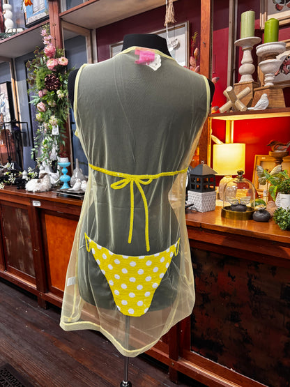Queen of Sparkles Sheer Yellow Polka Dot Bikini Coverup Dress