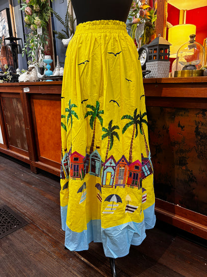Queen of Sparkles Yellow Beach Scene Midi Skirt