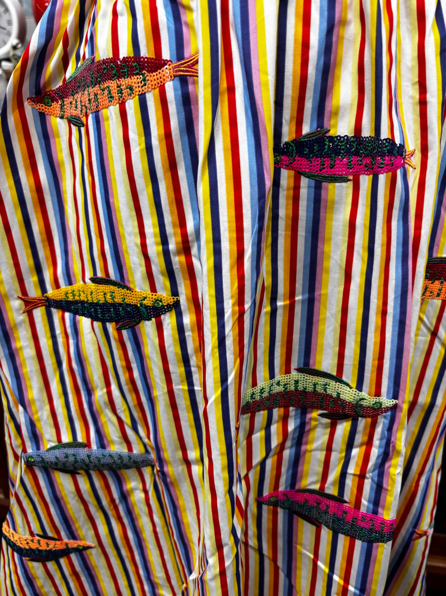Queen of Sparkles Rainbow Stripe Multi Fish Cotton Long Skirt