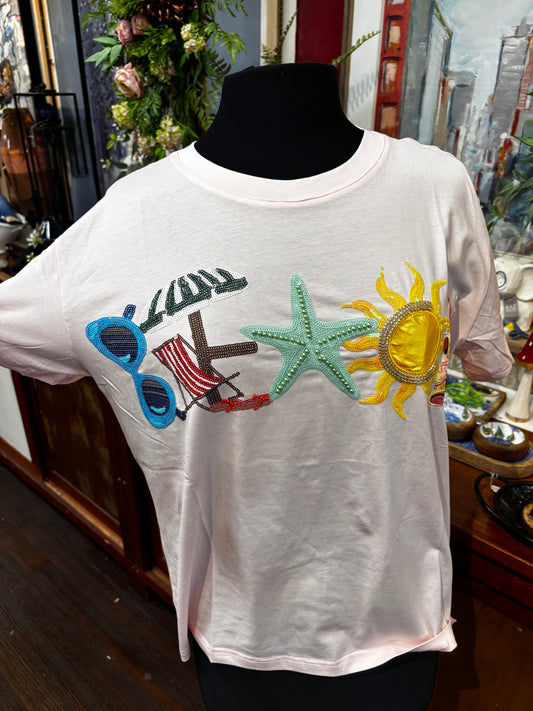 Queen of Sparkles Light Pink 'Beach' Tee