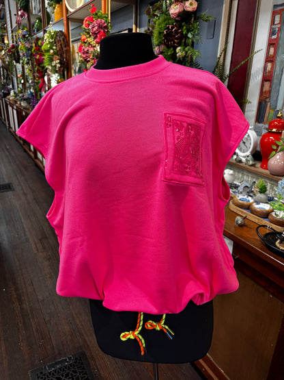 Queen of Sparkles Neon Pink QOS Card Logo Draw String Tank