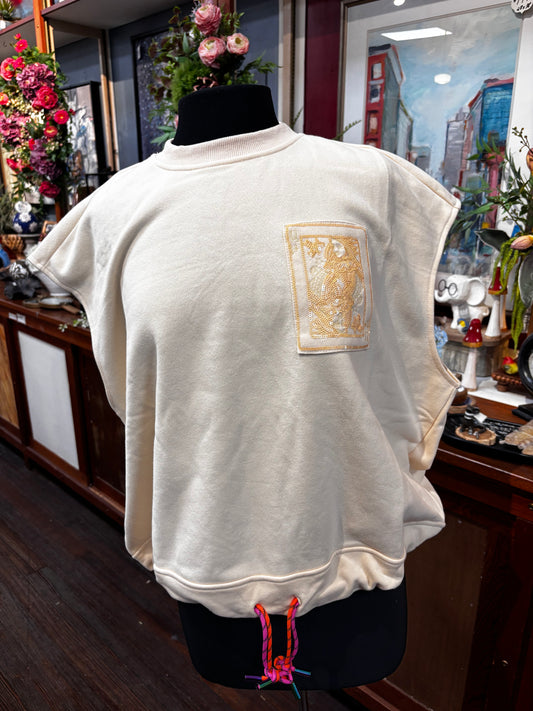 Queen of Sparkles Beige Tonal QOS Card Logo Tank with Drawstring