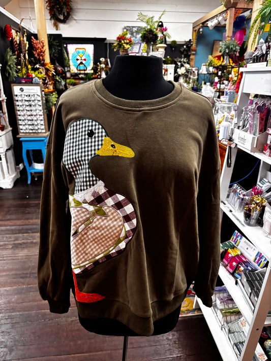 Queen of Sparkles Hunter Green Plaid Duck Sweatshirt